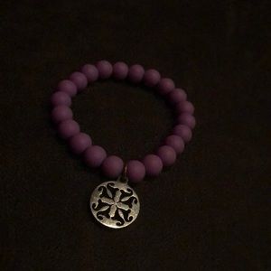 Purple rustic cuff rubber beaded bracelet